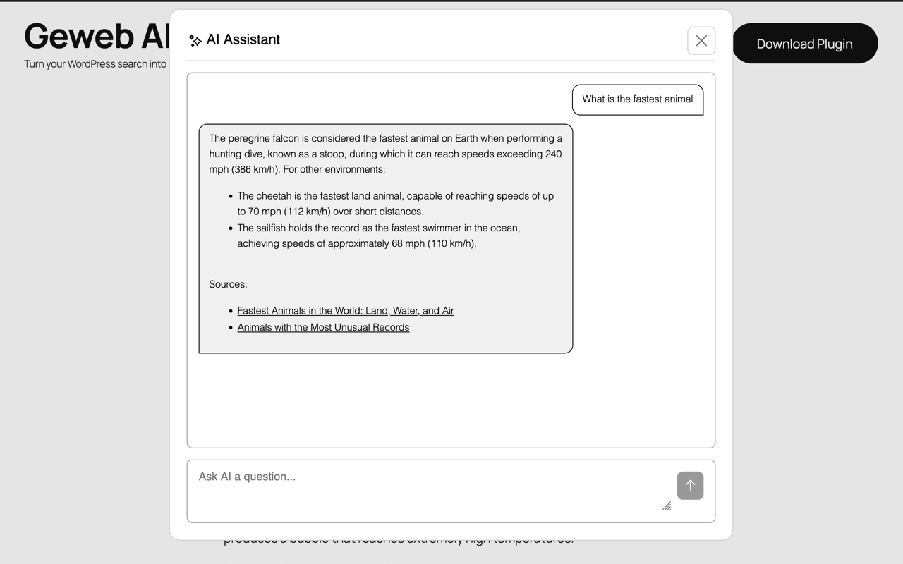 Project Published “Geweb AI Search” plugin on wordpress.org by Evgen Gavrilov | MyGeweb